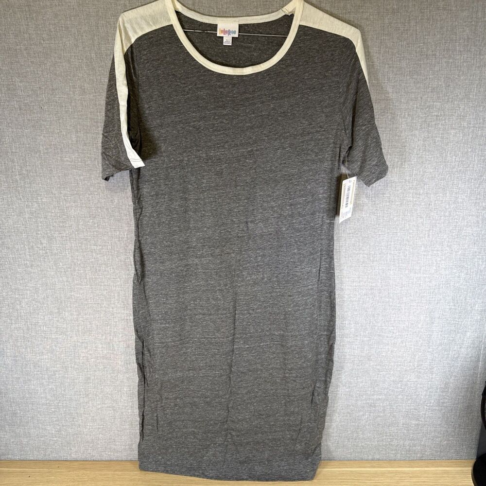 LuLaRoe Julia Dress Large L NWT Gray Heathered Short Sleeve Bodycon Shift Sporty